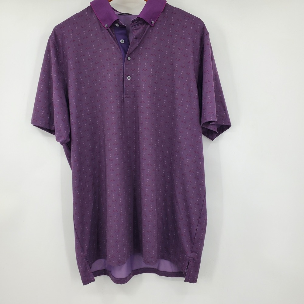 Greyson Men's Purple Geometric Print Golf Polo Shirt XL Performance Preppy Sport